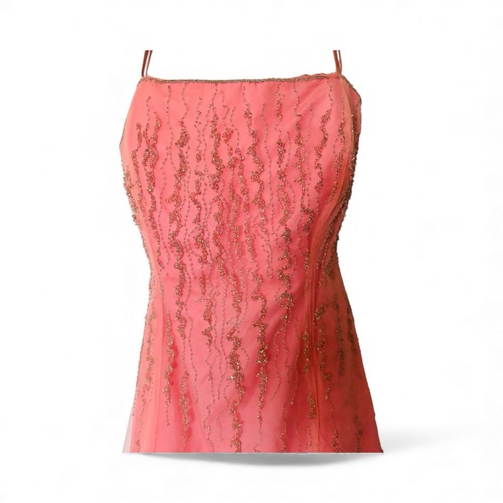 Alfred Angelo Coral Pink Beaded Princess Plus Size Prom Dress - Picture 4 of 16